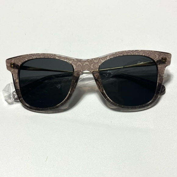 COACH Signature Glitter Logo Grey Silver Gold Square Sunglasses W/ Case - Picture 8 of 16